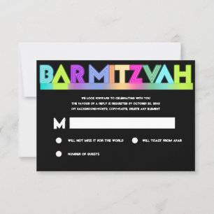 PixDezines RSVP Neon Lights Bar Mitzvah ✡ Card