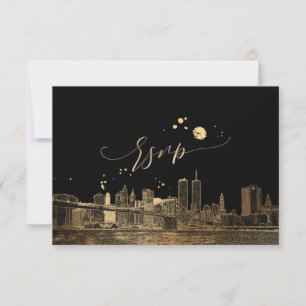PixDezines RSVP NYC Skyline/Faux Gold Card