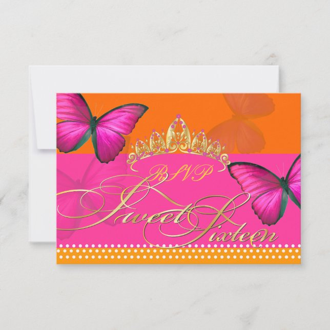 PixDezines rsvp/Papillon/fuschia, sweet 16 RSVP Card (Front)