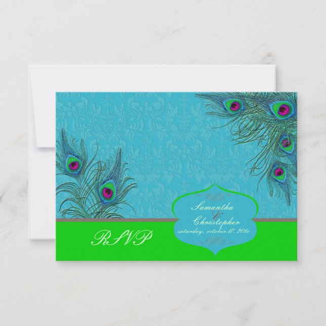 PixDezines rsvp Peacock Charm Card (Front)