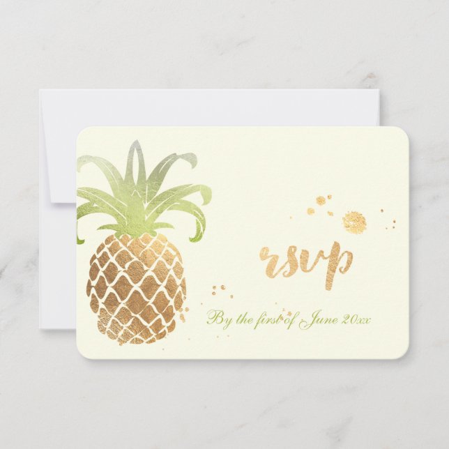 PixDezines rsvp Pineapples/Gold Brush Strokes Card (Front)