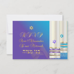 PixDezines RSVP Purple/Aqua Tallits/B'nai Mitzvah Card