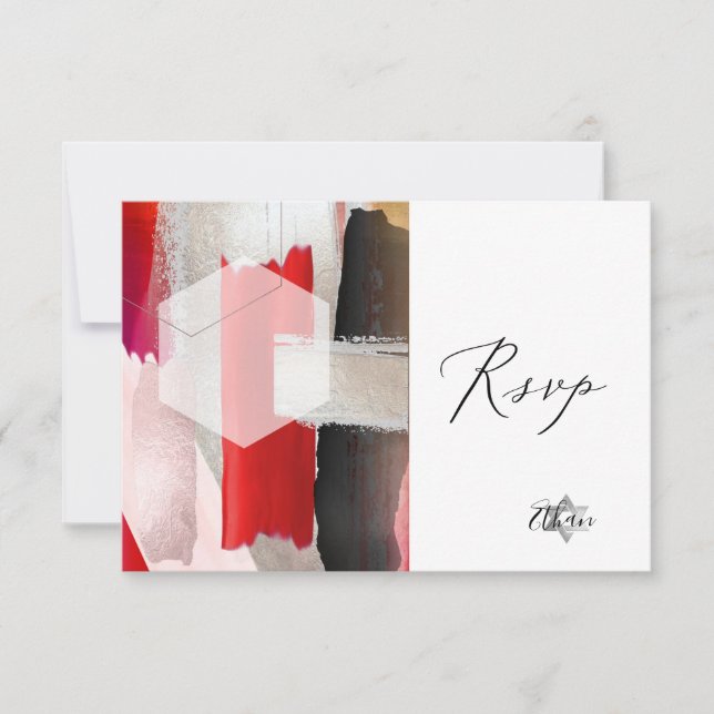 PixDezines RSVP Red Watercolor Bat mitzvah ✡ (Devant)