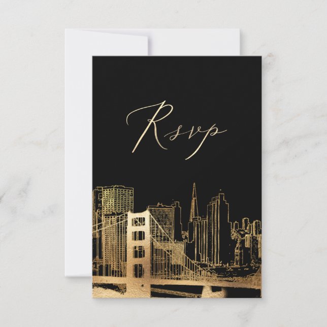 PixDezines RSVP San Francisco Skyline/Faux Gold Card (Front)