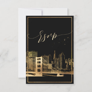 PixDezines RSVP San Francisco Skyline/Faux Gold Card