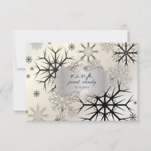 PixDezines rsvp Snowflakes, Noir, Mariage d'hiver