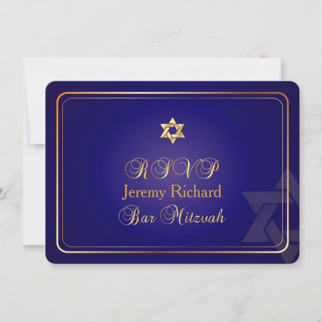 PixDezines rsvp Star, Bar Mitzvah/navy blue+gold Invitation (Front)