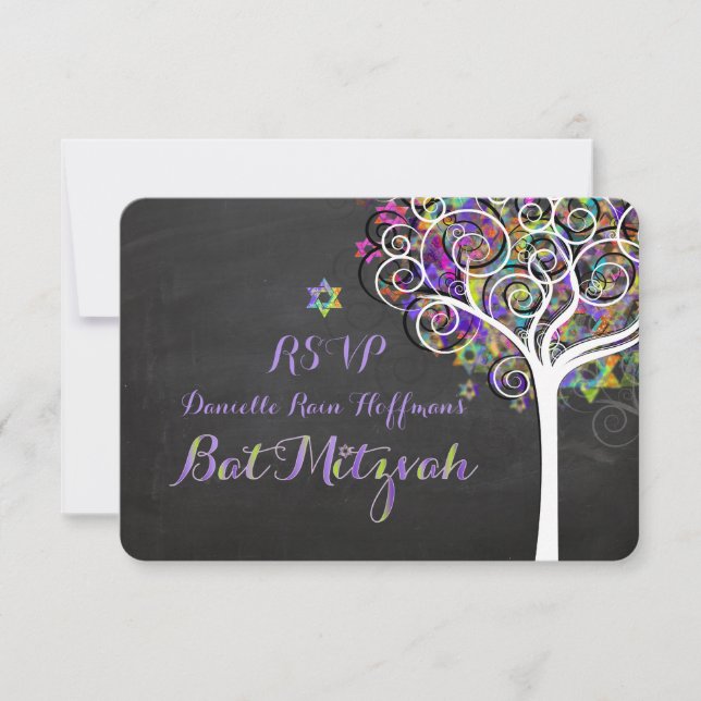 PixDezines rsvp tree of life Bat Mitzvah Card (Front)