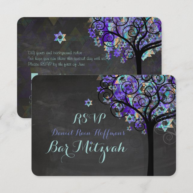 PixDezines rsvp tree of life Bat Mitzvah Invitation (Front/Back)