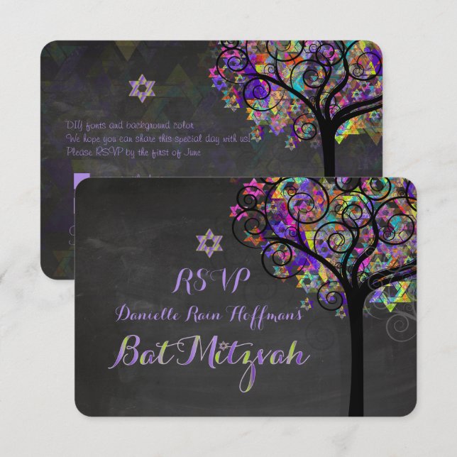PixDezines rsvp tree of life Bat Mitzvah Invitation (Front/Back)
