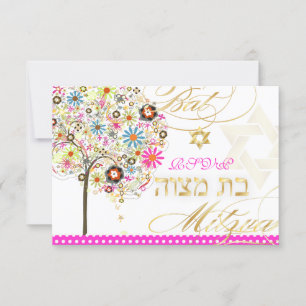 PixDezines rsvp tree of life/floral, Bat Mitzvah Card