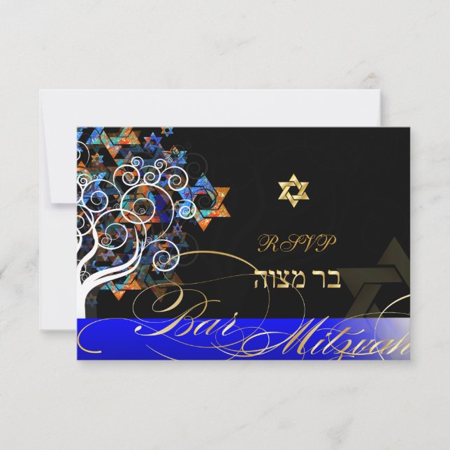 PixDezines Rsvp Tree of Life Mitzvah/Champagne Card (Front)