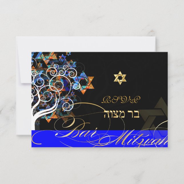 PixDezines rsvp tree of life+stars, Bar Mitzvah (Front)