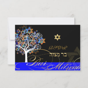 PixDezines rsvp tree of life+stars, Bar Mitzvah Card