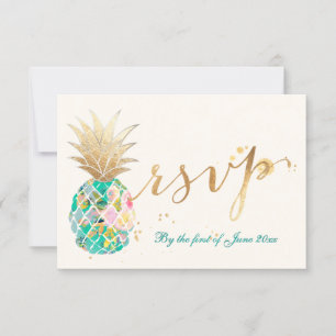 PixDezines RSVP Turquoise Ananas/Script Or