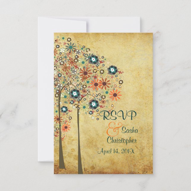 PixDezines rsvp Vintage Autumn Blooms Card (Front)