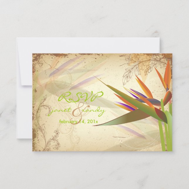 PixDezines RSVP VINTAGE BIRD OF PARADISE Card (Front)