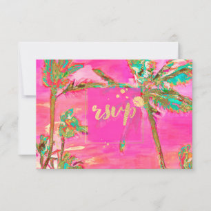 PixDezines RSVP Vintage Hawaiian Beach/Pink Card