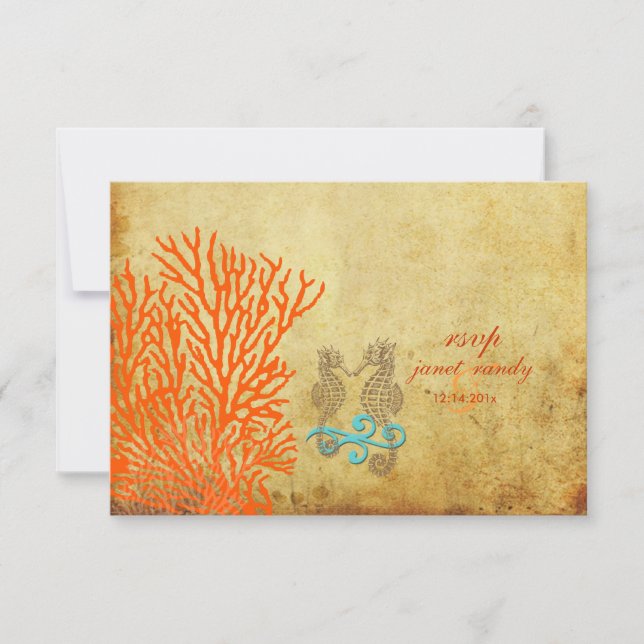 PixDezines rsvp Vintage Seahorse, beach party Card (Front)