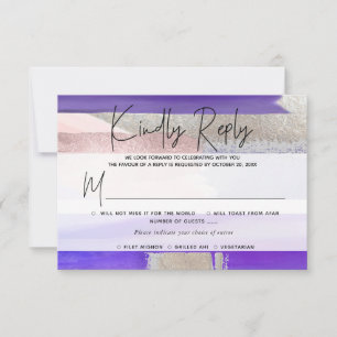 PixDezines RSVP w Meal, Modern Art, Purple Silver Card