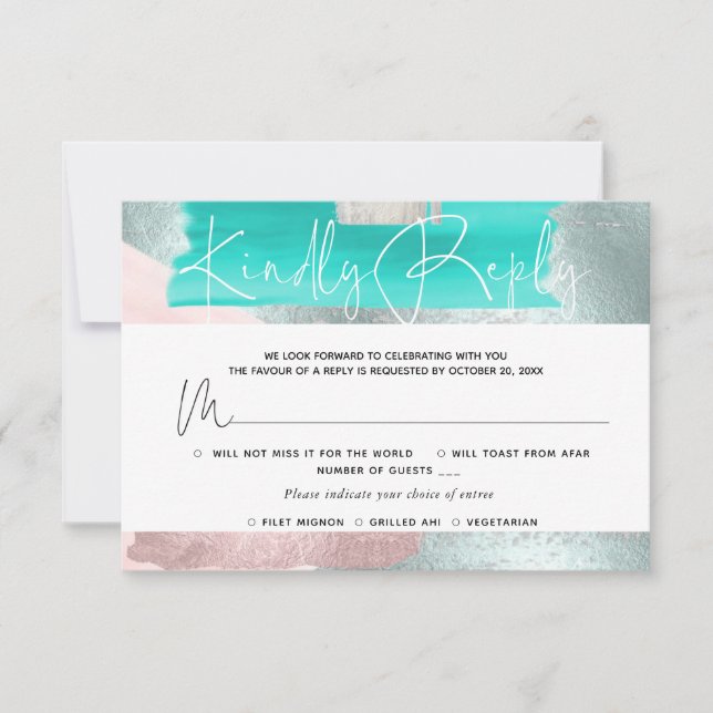 PixDezines RSVP w Meals, Modern Art, Blue Teal Card (Front)