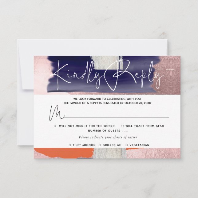 PixDezines RSVP w Meals, Modern Art, Navy Coral Card (Front)