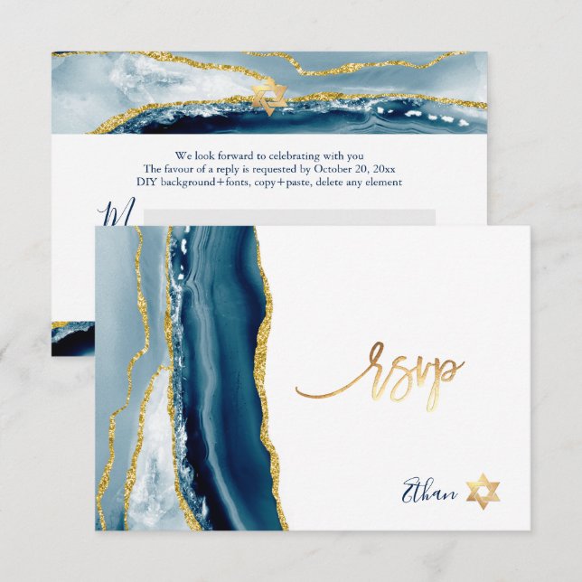 PixDezines RSVP Watercolor Agate Bar Mitzvah ✡ Card (Front/Back)