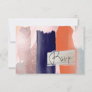 PixDezines RSVP Watercolor Colour Block Navy Blush Card