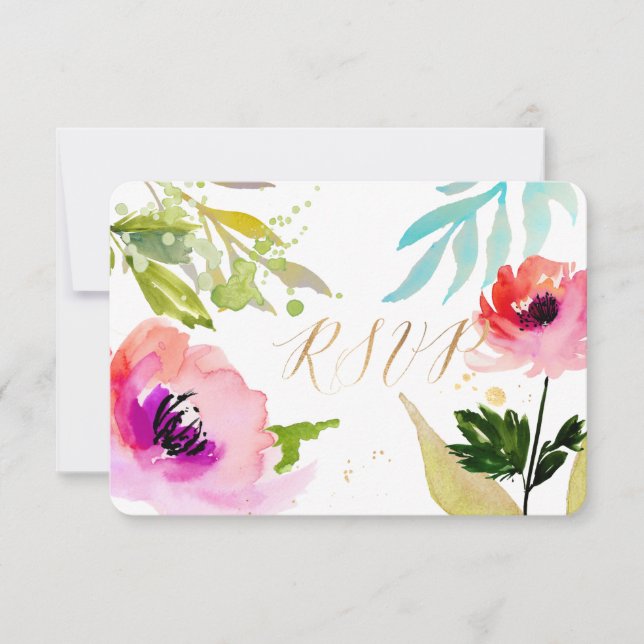 PixDezines RSVP Watercolor Floral/Pink Card (Front)