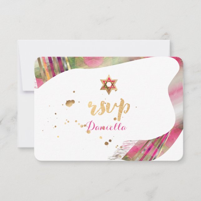 PixDezines RSVP Watercolor Talit Bat Mitzvah Invitation (Front)