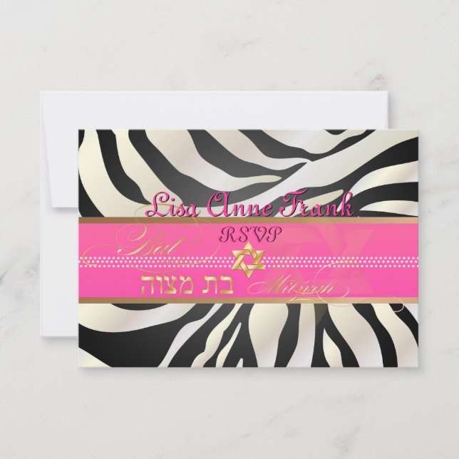 PixDezines rsvp Zebra, Bat Mitzvah/DIY colour-blac Card (Front)