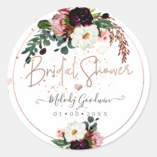PixDezines Rustic Bloom Watercolor Bridal Shower Classic Round Sticker