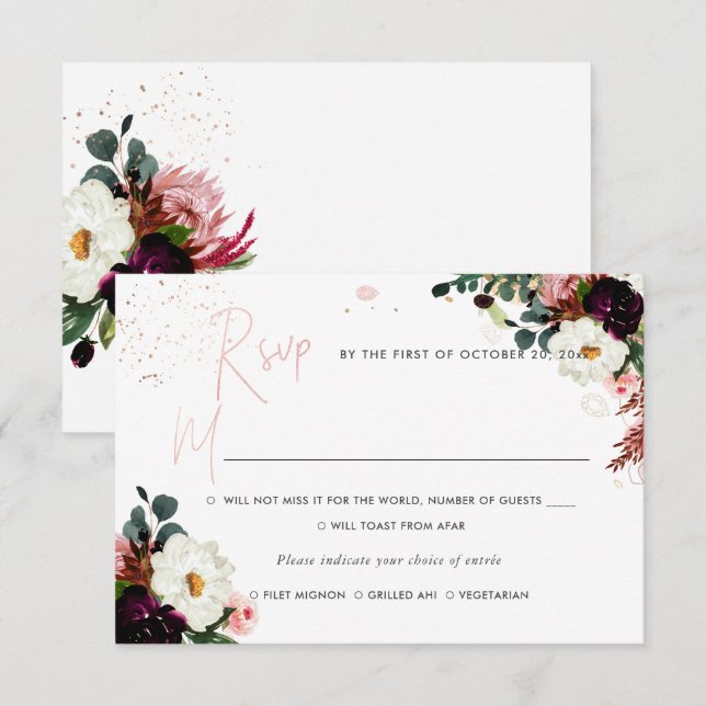 PixDezines Rustic Bloom Watercolor RSVP w Meal Invitation (Front/Back)