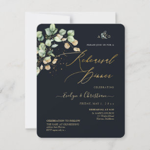 PixDezines Rustic Dollar Eucalyptus Navy n Gold  Invitation