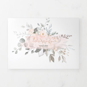 PixDezines Rustic Dusty Blush Roses Eucalyptus Tri-Fold Invitation
