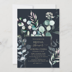 PixDezines Rustic Eucalyptus Navy Bridal Shower Invitation