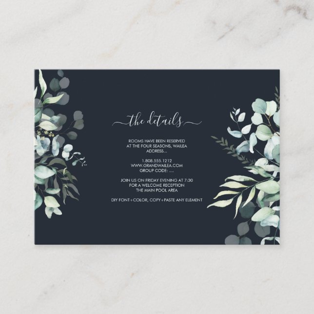 PixDezines Rustic Eucalyptus Navy n Gold Details Enclosure Card (Front)