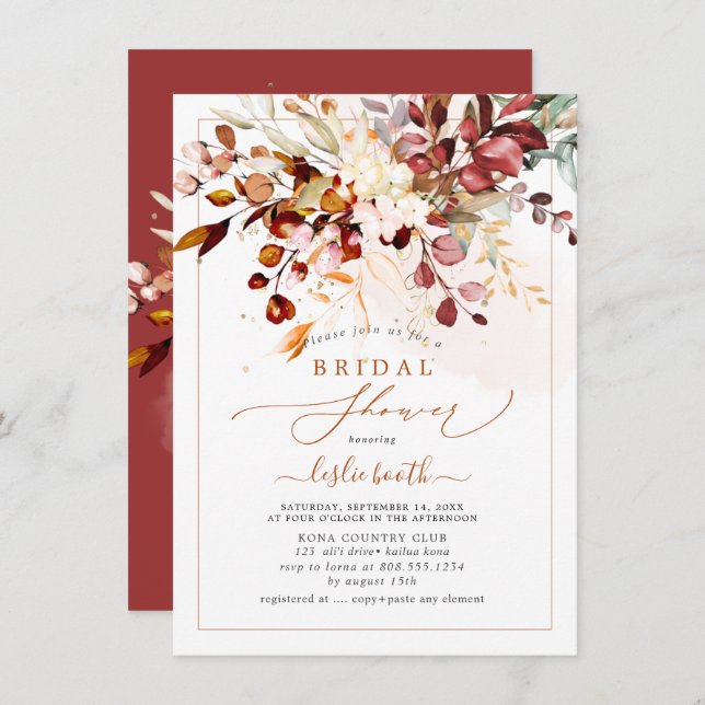 PixDezines Rustic Fall Gum Eucalyptus Bridal Shwr Invitation (Front/Back)