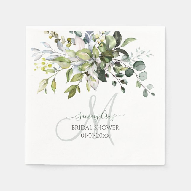 PixDezines Rustic Gum Eucalyptus Monogram Napkins (Front)