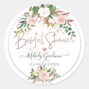 PixDezines Rustic H2 Cotton+Roses Bridal Shower Classic Round Sticker
