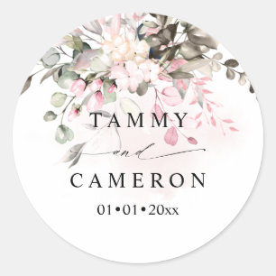 PixDezines Rustic Watercolor Blush Gum Eucalyptus Classic Round Sticker