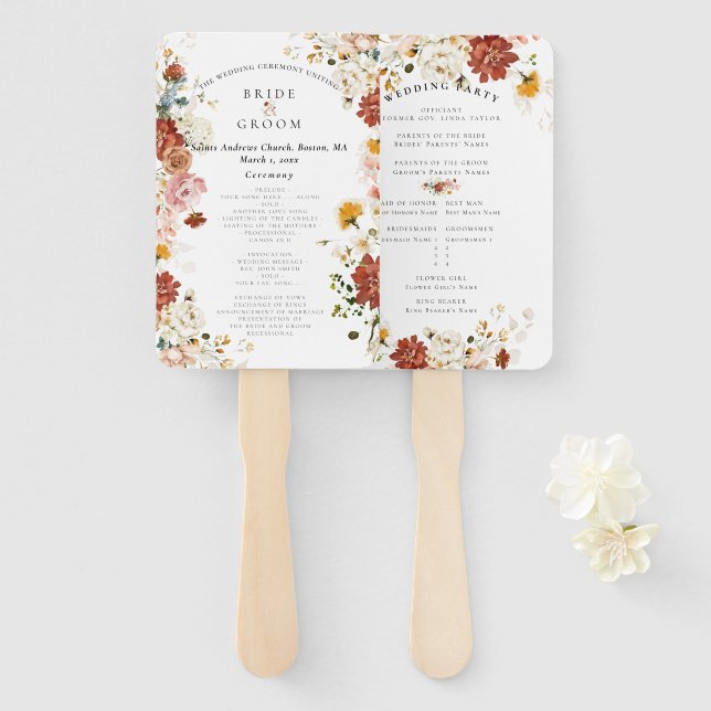 PixDezines Rustic Watercolor Fall Garden Flowers Hand Fan (Front and Back)