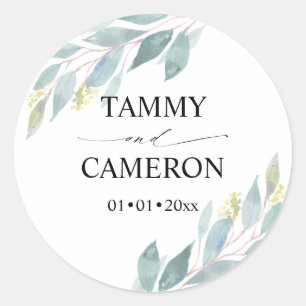 PixDezines Rustic Watercolor Greenery Eucalyptus C Classic Round Sticker