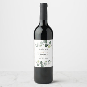 PixDezines Rustic Watercolor Greenery Eucalyptus Wine Label