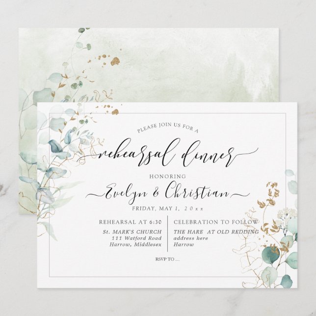 PixDezines Rustic Watercolor Gum Eucalyptus  Invit Invitation (Front/Back)
