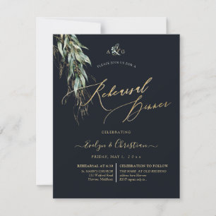 PixDezines Rustic Willow Eucalyptus Navy n Gold  Invitation