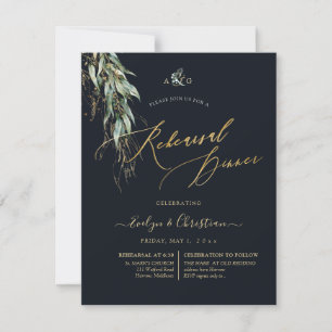 PixDezines Rustic Willow Eucalyptus Navy n Gold  Invitation