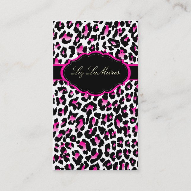 PixDezines Sassy cheetah print/hot pink+black Business Card (Front)