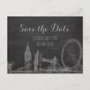 PixDezines/save date/chalkboard/london sketched Announcement Postcard