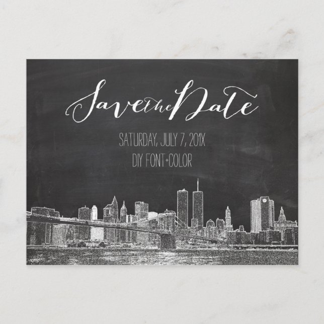 PixDezines/Save Date/chalkboard/NYC Twin Tower Announcement Postcard (Front)